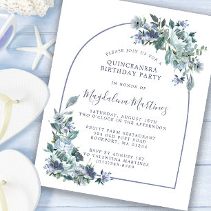 Budget Blue Floral Quinceanera Geburtstag Einladun