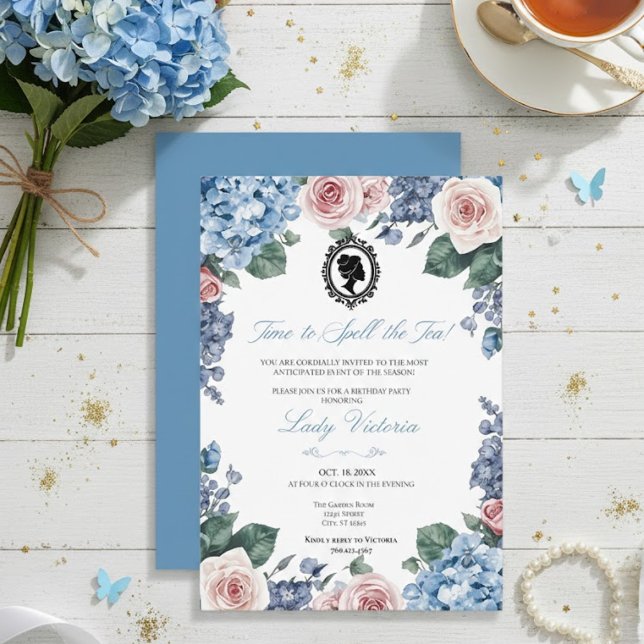 Budget Blue Florals Bridgerton Birthday Party Einladung (Von Creator hochgeladen)