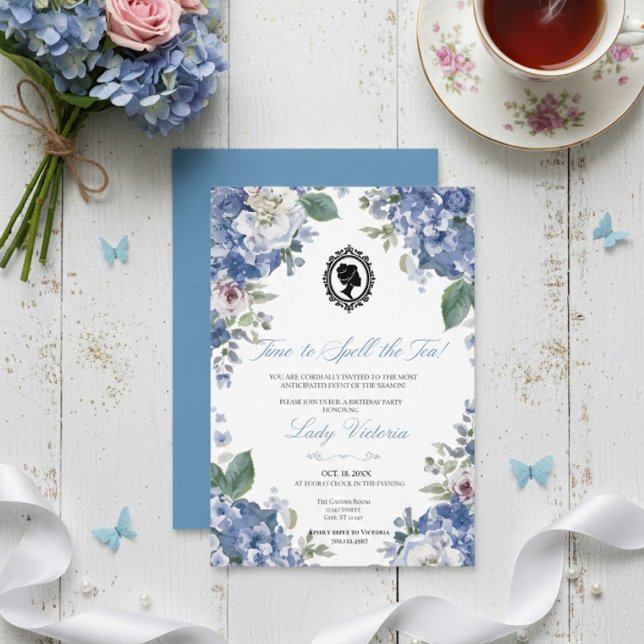 Budget Blue Florals Bridgerton Birthday Party Einladung (Von Creator hochgeladen)