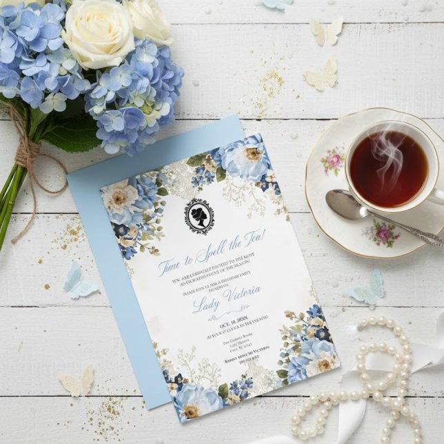 Budget Blue Florals Bridgerton Birthday Party Einladung (Von Creator hochgeladen)