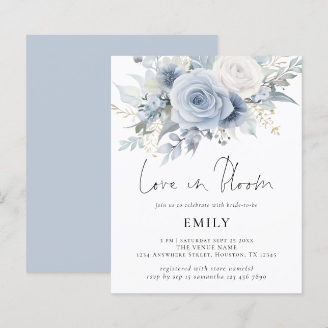 Budget Blue Florals Liebe in Bloom Brautparty (Vorne/Hinten)