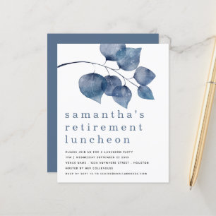 Budget Blue Foliage Rentirement Party Einladung