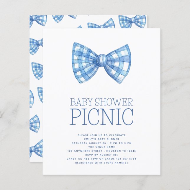 Budget Blue Gingham Bow Krawatte Baby Shower Picni (Vorne/Hinten)