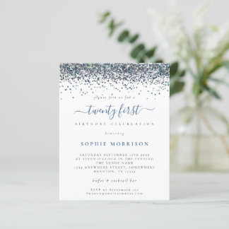 Budget Blue Glitzer 21. Party Einladung