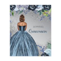 Budget Blue Glitzer Kleid Quinceañera Einladung