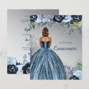 Budget Blue Glitzer Kleid Quinceañera Einladung