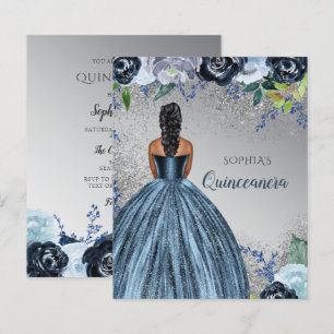 Budget Blue Glitzer Kleid Quinceañera Einladung