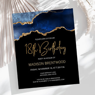 Budget Blue Gold Agate 18. Geburtstag Einladung