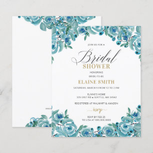 Budget Blue Gold Floral Bridal Dusche Einladung