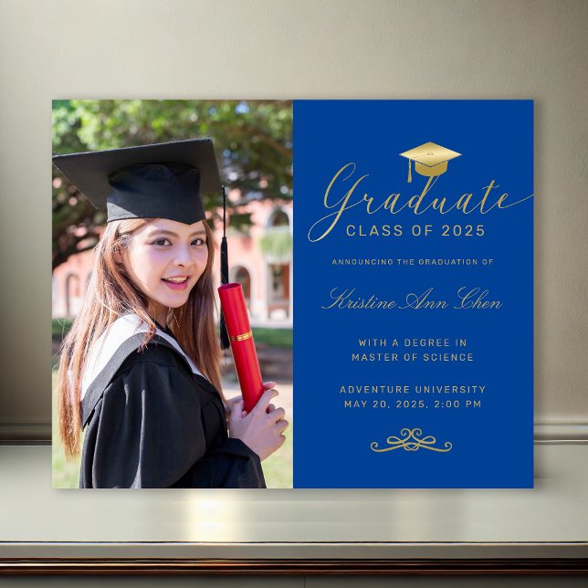 Budget Blue Gold Formal Script Foto Abschluss (Budget Blue Gold Formal Script Photo Graduation)