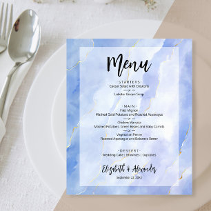 Budget Blue Gold Marble Wedding Menu Flyer
