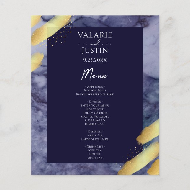 Budget Blue Gold Paint Marble Wedding Flyer (Vorne)
