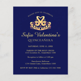 Budget Blue Gold Tiara Quinceanera Einladung