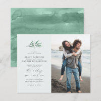 Budget Blue Green Branch Wedding Foto Einladung
