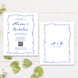 Budget Blue Hand Drawn Monogram QR Code Wedding