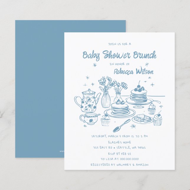 Budget Blue Hand Dray Baby Dusche Brunch (Vorne/Hinten)