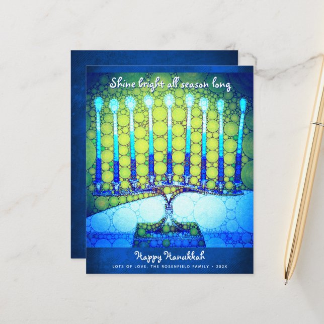 Budget Blue Hanukkah Menorah Shine Bright Card (Vorderseite/Rückseite Beispiel)