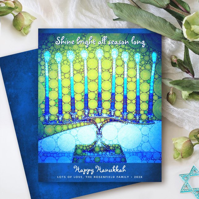 Budget Blue Hanukkah Menorah Shine Bright Card (Von Creator hochgeladen)