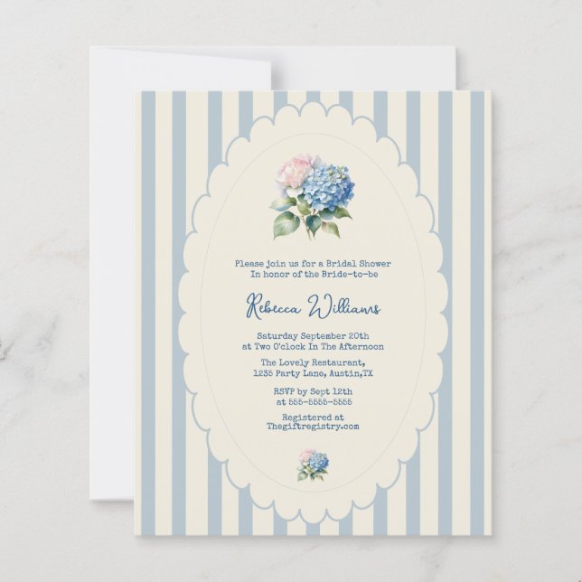 Budget Blue Hydrangea Coastal Stripe Bridal Shower (Vorderseite)