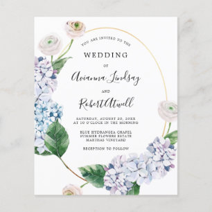 Budget Blue Hydrangea Hochzeitseinladung
