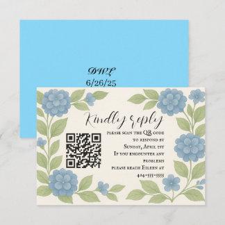 Budget Blue Hydrangea QR Code RSVP Karte