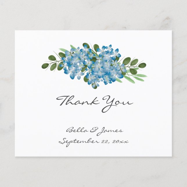 Budget Blue Hydrangea Wedding Dankeschön Card (Vorderseite)