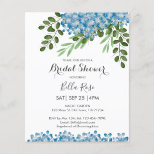 Budget Blue Hydrangeas Bridal Dusche Einladung