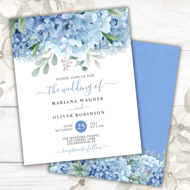 Budget Blue Hydrangeas Floral Wedding Einladung (Von Creator hochgeladen)