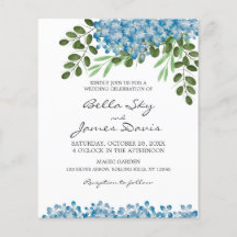 Budget Blue Hydrangeas Hochzeitseinladung