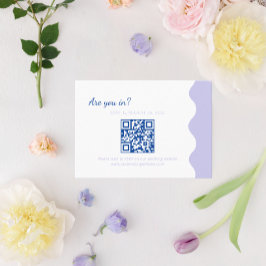BUDGET Blue Lavender Wave Scallop QR Code Hochzeit Begleitkarte
