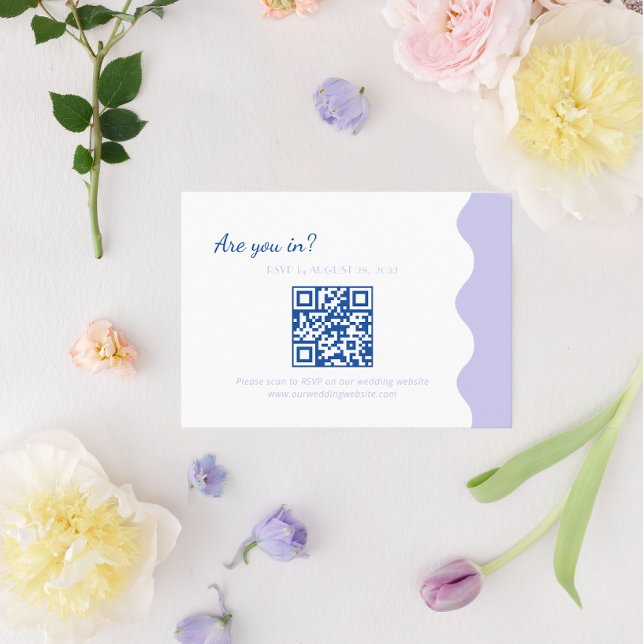 BUDGET Blue Lavender Wave Scallop QR Code Hochzeit Begleitkarte (Von Creator hochgeladen)