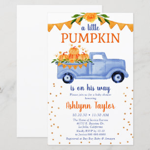 Budget Blue Little Pumpkin Baby Dusche Einladung