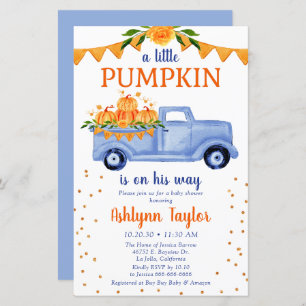 Budget Blue Little Pumpkin Baby Dusche Einladung