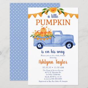 Budget Blue Little Pumpkin Baby Dusche Einladung