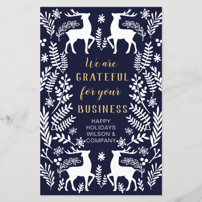 Budget Blue Nordic Rentier Business Holiday Card (Vorderseite)