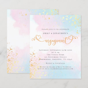 Budget Blue Pink Watercolor Herzliche Verlobung