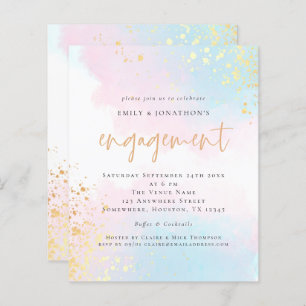 Budget Blue Pink Watercolor Script-Verlobung