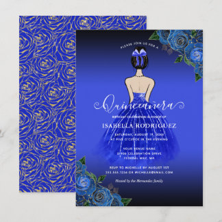 Budget Blue Princess Gold Quinceañera Einladung