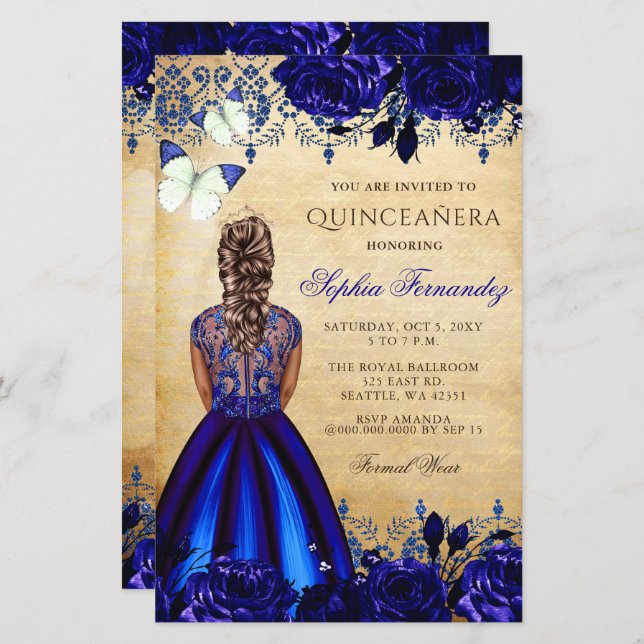 Budget Blue Princess Quinceañera Einladung (Vorne/Hinten)