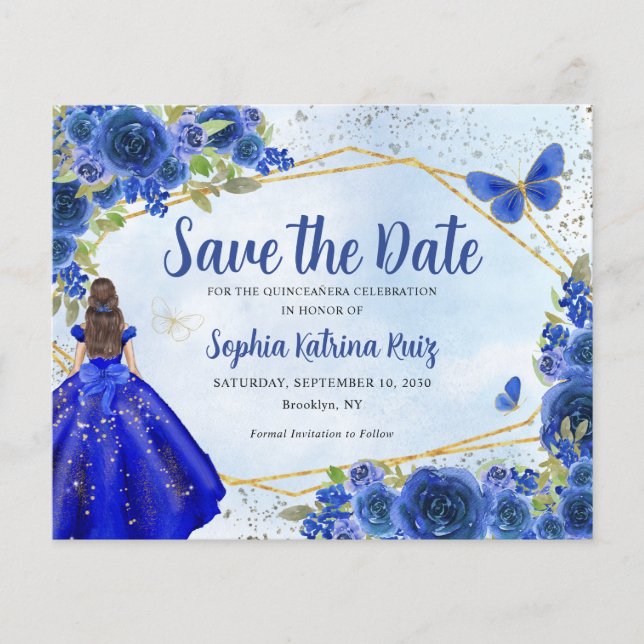 Budget Blue Princess Quinceañera Save the Date (Vorderseite)