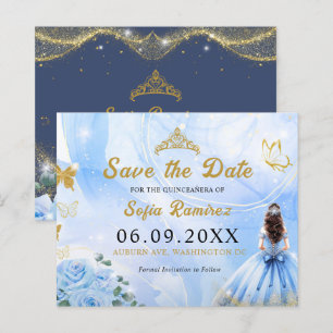Budget Blue Princess Quinceañera Save the Date