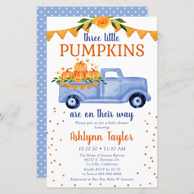 Budget Blue Pumpkin Truck Triplets Baby Dusche (Vorne/Hinten)