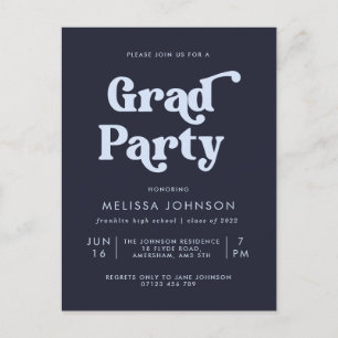 Budget Blue Retro Type Grad Party Einladung Postkarte