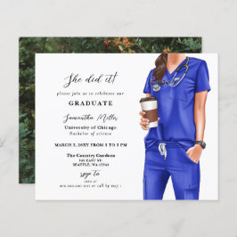 Budget Blue Scrubs Nurse Foto Abschluss Einladung