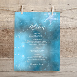 Budget Blue Sea Summer Wedding Flat Menu Card