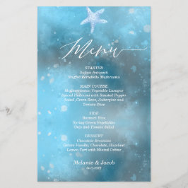 Budget Blue Sea Summer Wedding Flat Menu Card