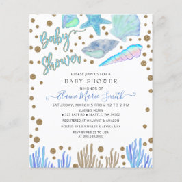 Budget Blue Seashells Beach Baby Showeinladung