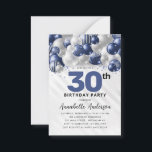 Budget Blue Silver Ballon Glitzer 30. Geburtstag Mitteilungskarte<br><div class="desc">Moderner Glam Navy Blauer Silberballon Glitzer Sparkle jedes Alter Geburtstag Einladung</div>
