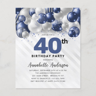 Budget Blue Silver Ballon Glitzer 40. Geburtstag