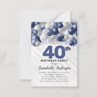 Budget Blue Silver Ballon Glitzer 40. Geburtstag Mitteilungskarte